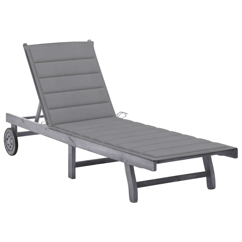 Prshant 80" Long Acacia Single chaise with Cushions, Gray, Gray