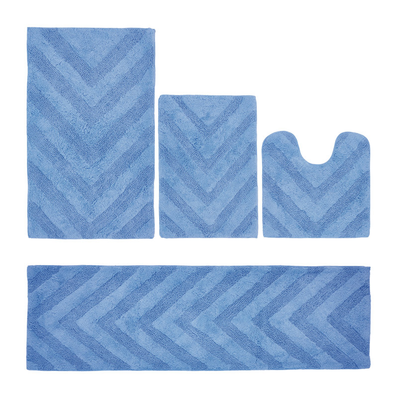 Hugo Premium 100% Cotton 2370 GSM 4-Piece Tufted Bath Rug Set with Non-Slip Spray Latex Backing, OEKO-TEX® Certified, Super Absorbent & Machine Washable, Dark Blue
