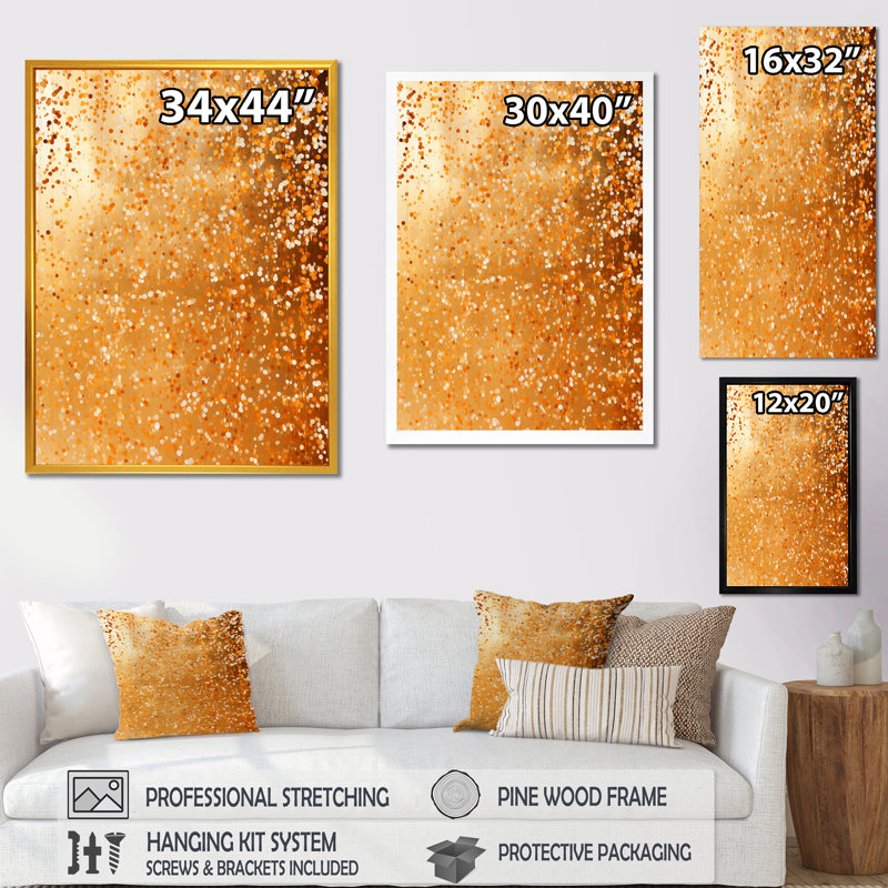 Golden Dot Sunset Reverie II - Abstract Collages, art mural, Cadre flottant doré, H 44 po x l 34 po