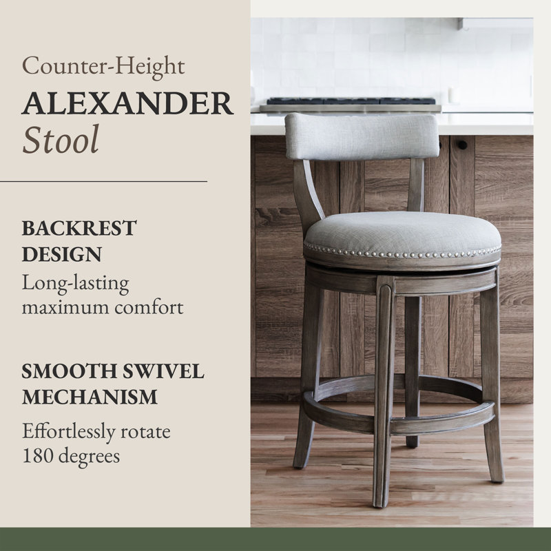 White Oak Swivel Counter Stool with Upholstered Seat