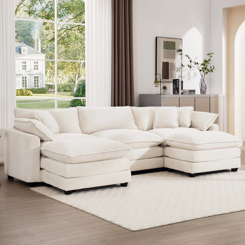 Canapé Ivoire Modern, Velours côtelé beige