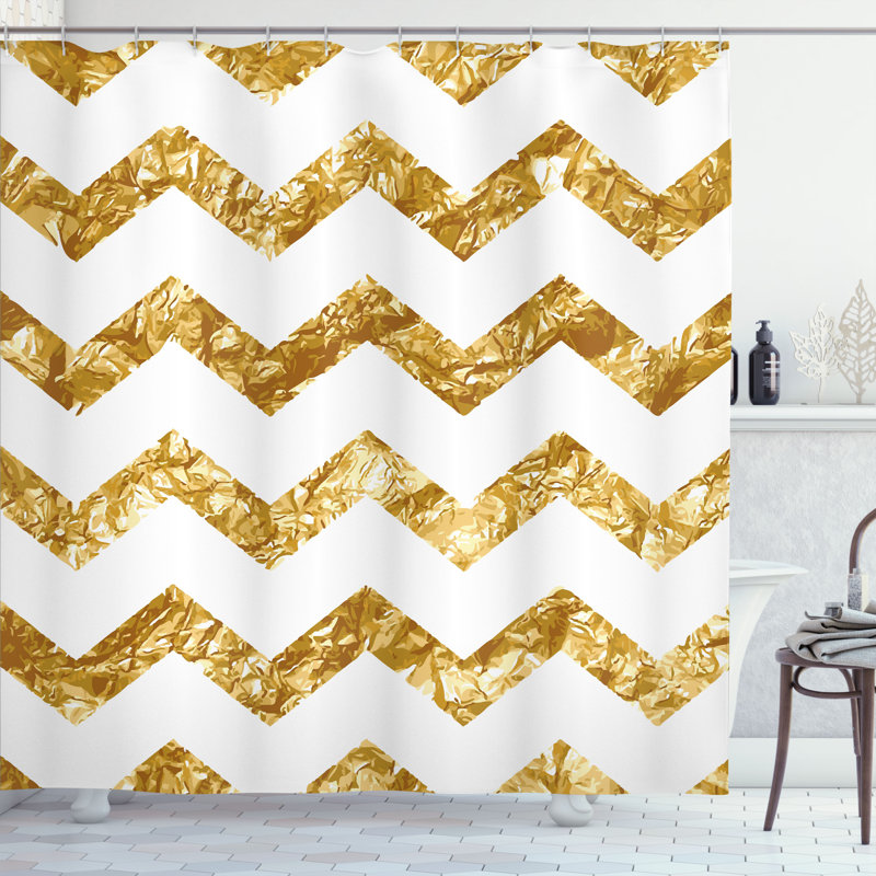 East Urban Home Chevron Shower Curtain Zigzag Pattern Modern 31976, 70'' H x 69'' W