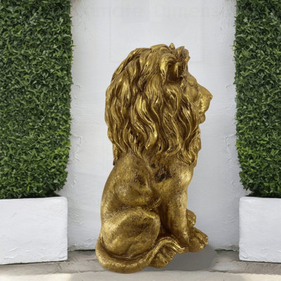 Lion Statue, Resin Outdoor Guardian Sculpture, Simulated Animal Decor for Villa, Garden, Park & Resort, Patriotic Independence Day Decoration for Home & Courtyard