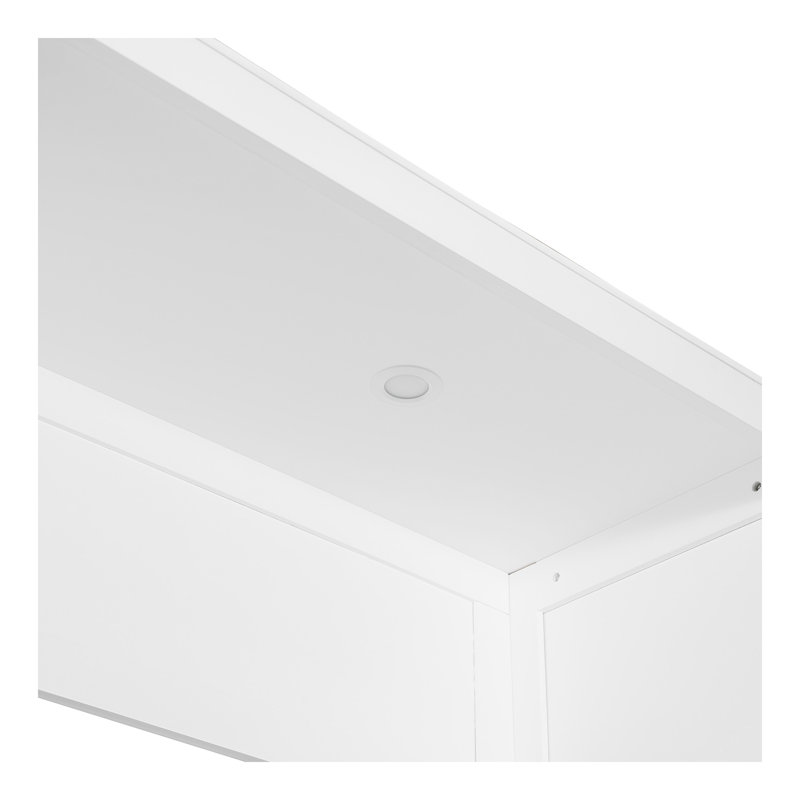 Lit escamotable double pleine grandeur avec placard, tiroirs et table, blanc, Lit double