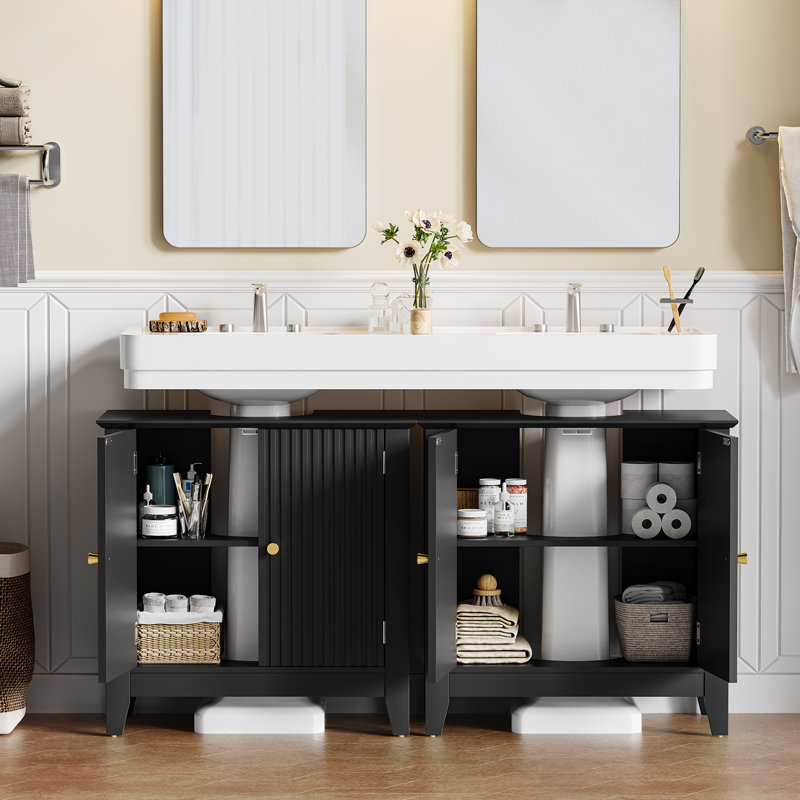 Armoire de lavabo de salle de bain moderne avec tablette amovible, Noir