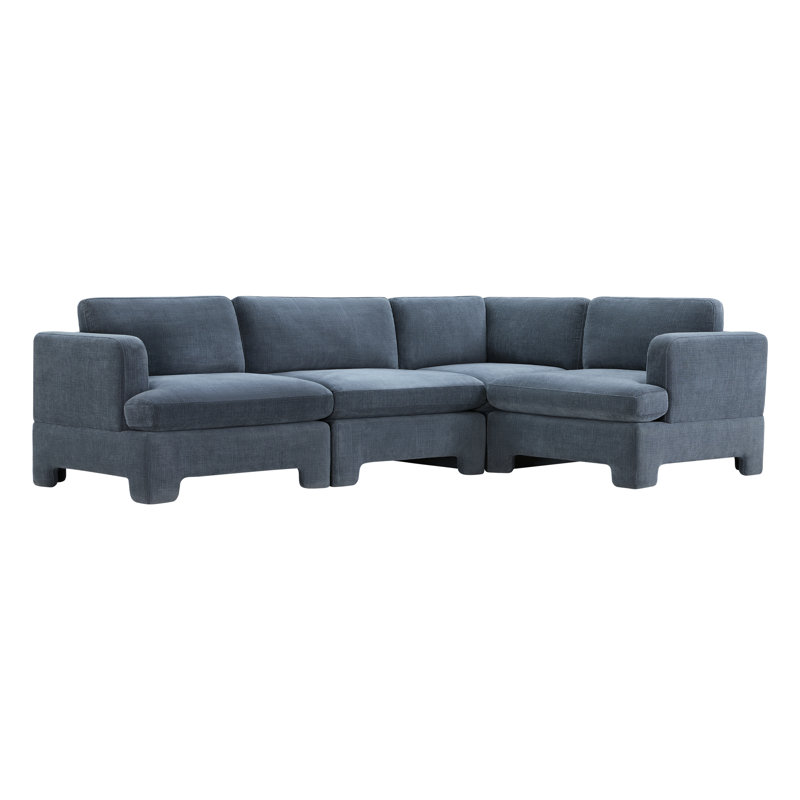 Canapé modulaire rembourré jolie 4 pièces Jolie, Chenille Selene Indigo Performance