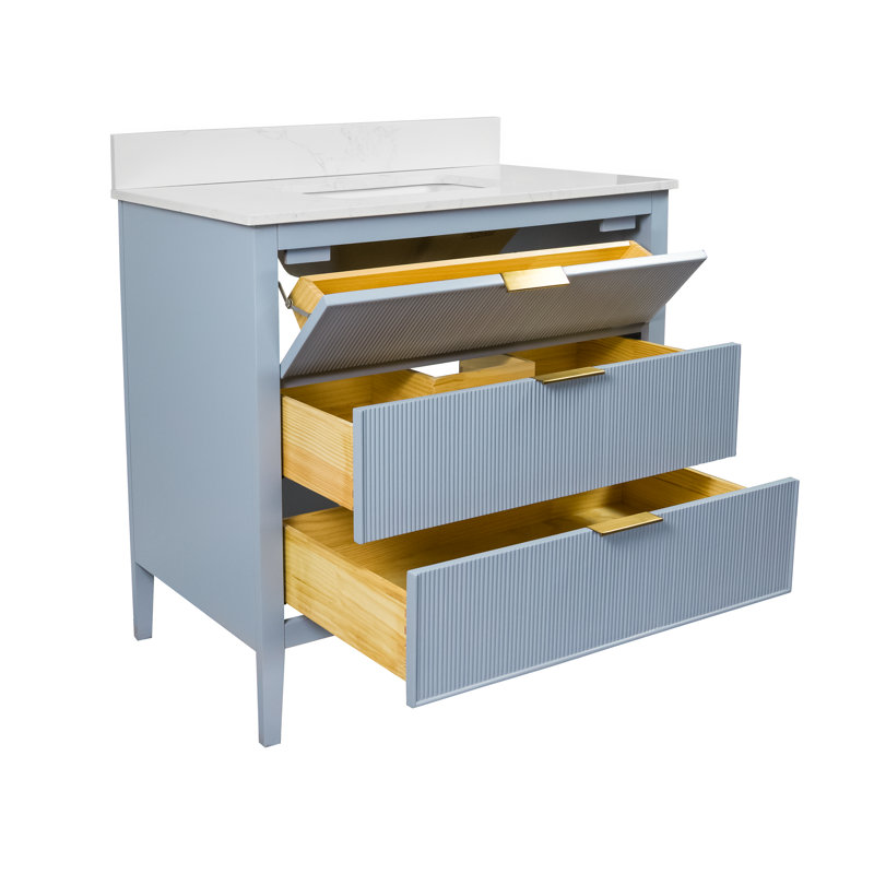 Meuble-lavabo Evelyn, Bleu poudre / or, 36"
