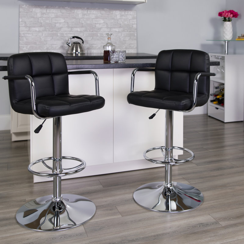 Chestertown Adjustable Bar Stools - Counter Height Barstools with Back and Armrest, Black