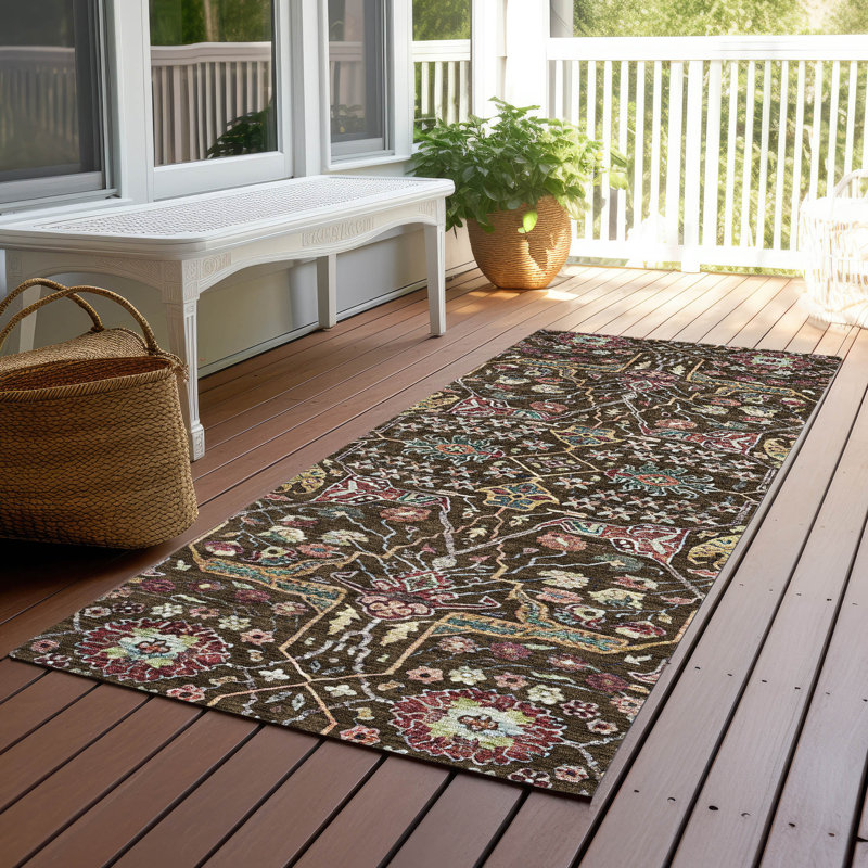 Machine Washable Indoor/Outdoor Cicel ACN1132 Chocolate Rug, Runner 2'3" x 7'6"