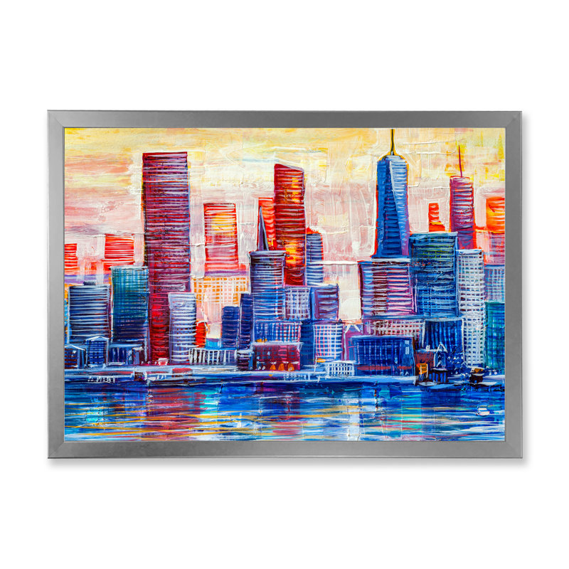 «Abstract Nyc Skyscrapers», peinture sur toile, Cadre photo argenté, H 24 po x l 36 po x P 1 po