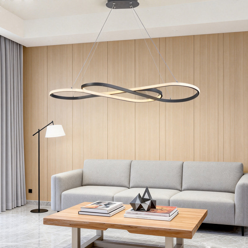 Modern Led Pendant Light, Infinity Design Hanging Ceiling Fixture, Adjustable Height, Dimmable