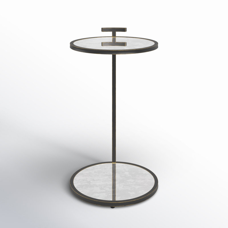 Erma Glass C Table End Table with Storage, Metallic Gray