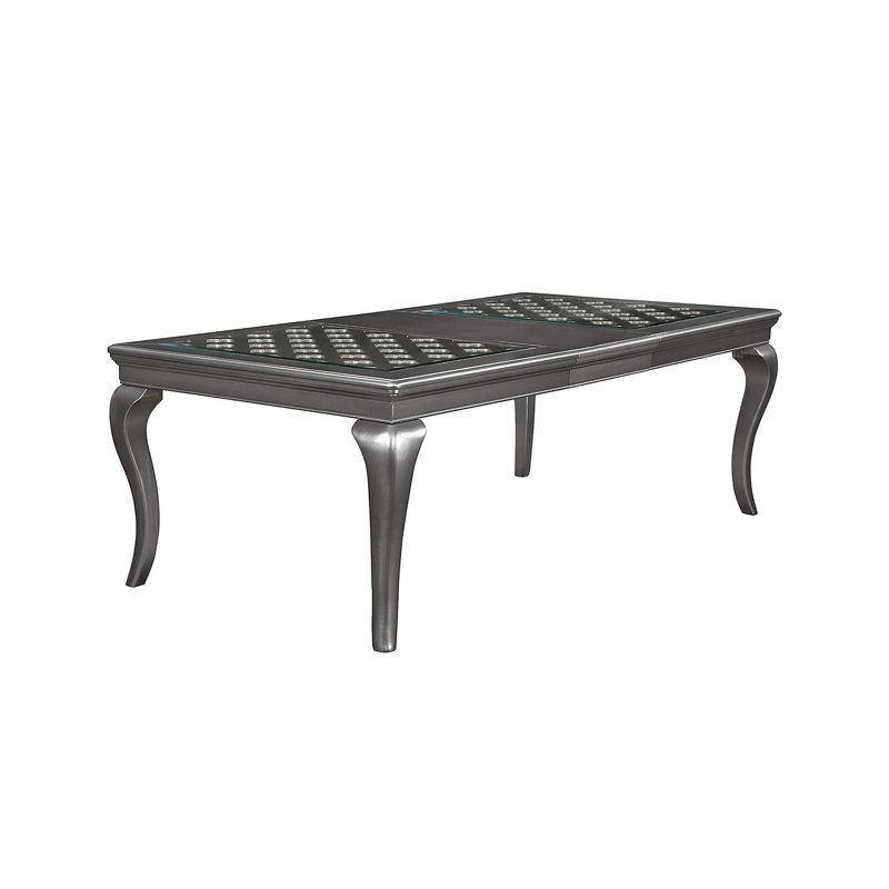 84" W Transitional Dining Table, Gray, Dark Gray, Black/Silver