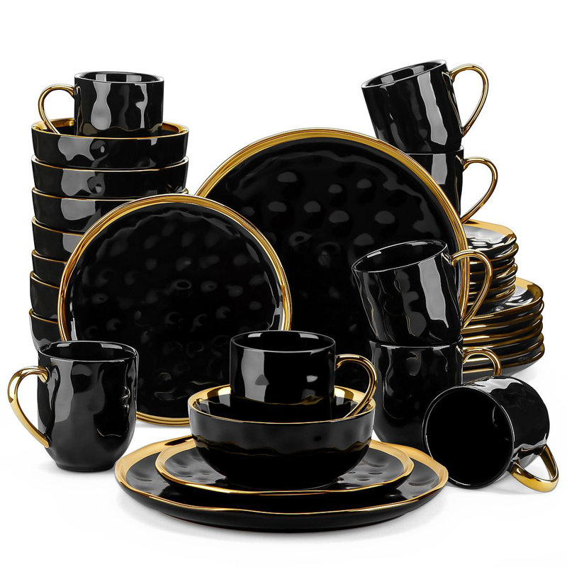 Service de vaisselle en porcelaine faite à la main Everly Quinn, Noir mat