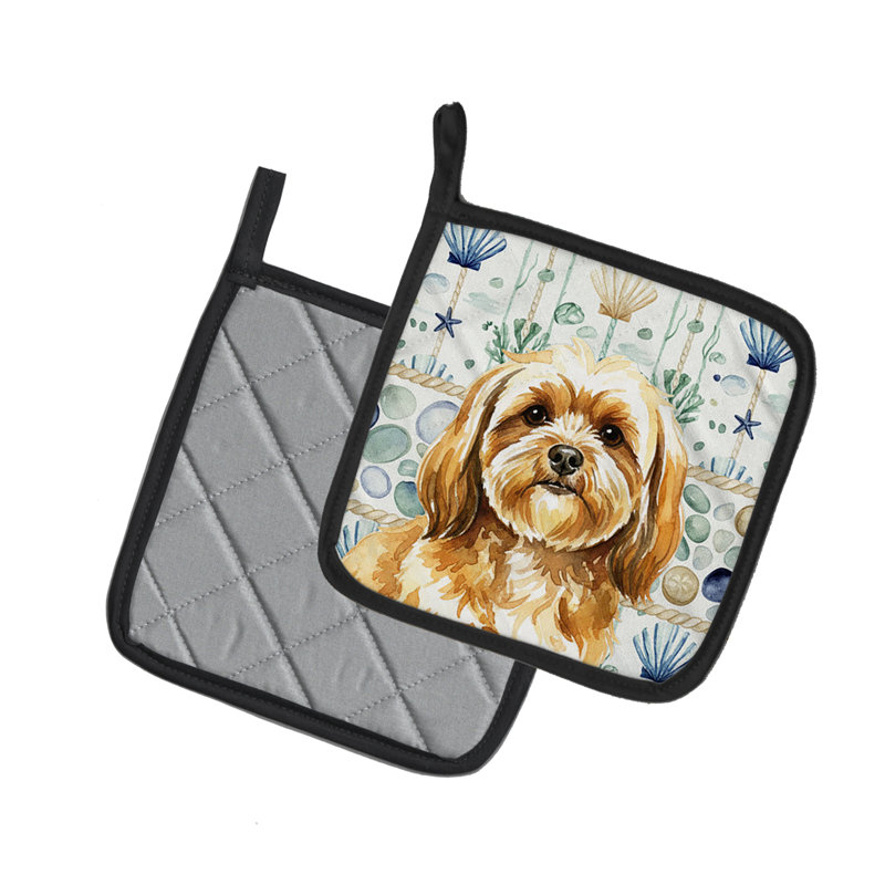 Paire de poignées en verre Lhasa Apso