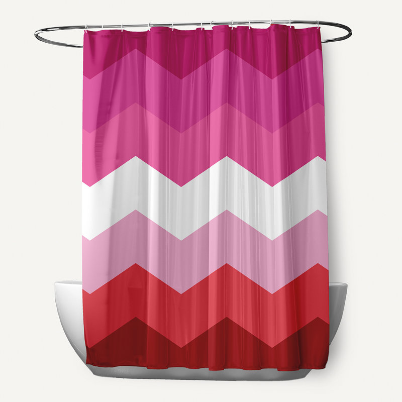 Rideau de douche en polyester à chevrons, Rouge / rose / blanc
