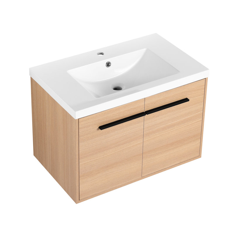 Meuble-lavabo à 2 portes en chêne - meuble-lavabo de comptoir en résine 30 po avec comptoir, résistant aux rayures et à la corrosion, conception américaine