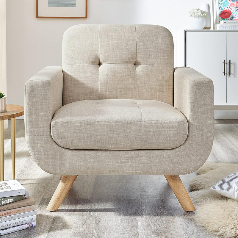Contemporary Accent Armchair with Linen Upholstery Living Room Furniture, Beige