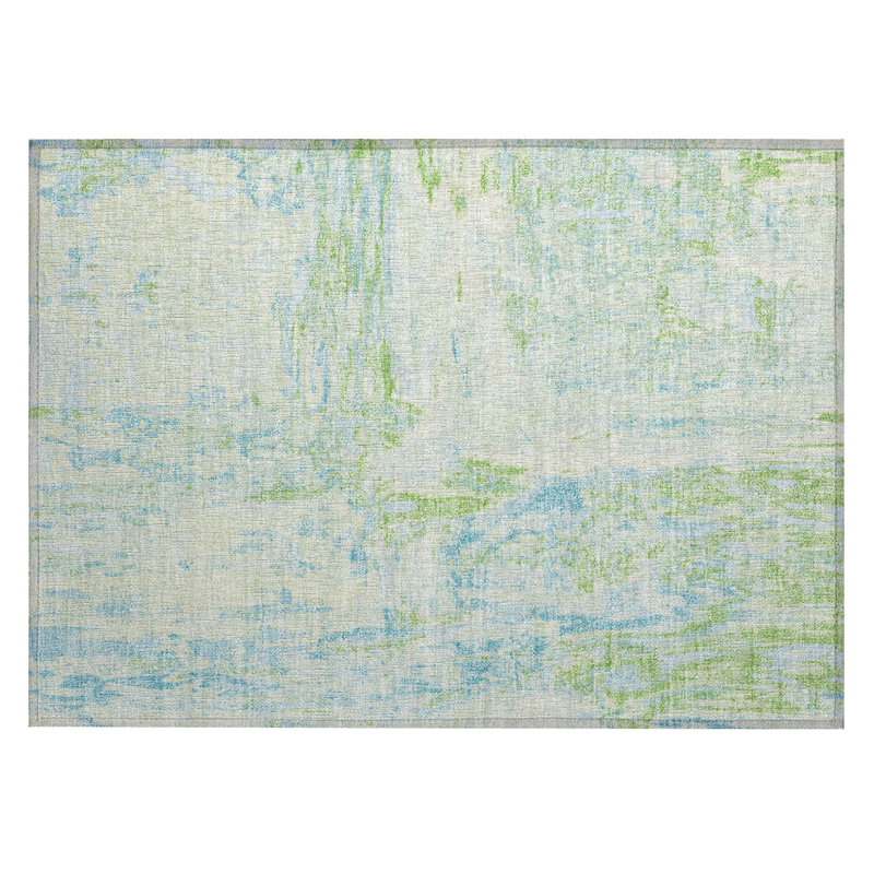 Red and Mint Abstract Washable Synthetic Rug, 30x20