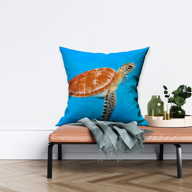 Green aquatic turtle - 20"x20" Throw pillow cover - Poly twill - Print on demand, Sky Blue, 20" x 20"