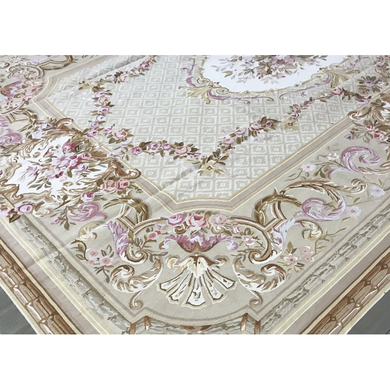 Tapis beige et beige noué à la main de haute qualité