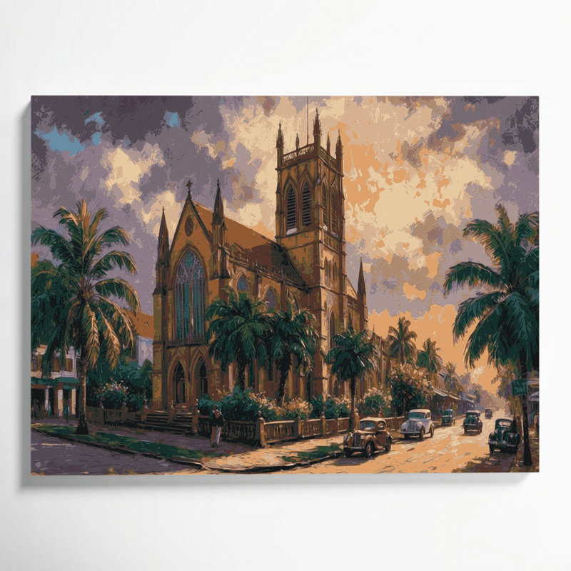 Art mural sur toile brun avec cités, Georgetown, H 20 po x l 30 po