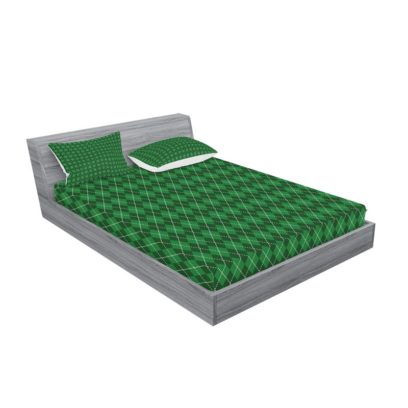 Ensemble de draps et taies décoratives Ambesonne, vert, vert foncé, blanc, Ensemble de draps pour très grand lit californien