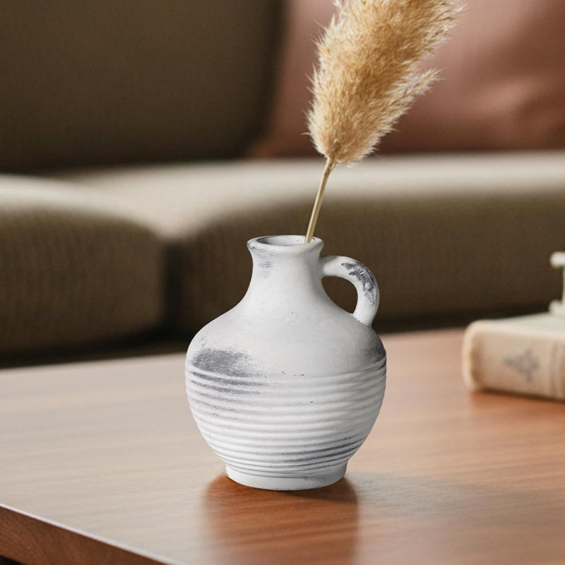 Vase rustique en céramique avec poignée, 6 pouces