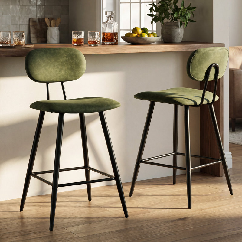 Tabouret de bar et de comptoir 26,75 po en cuir avec grand siège et dossier, Vert