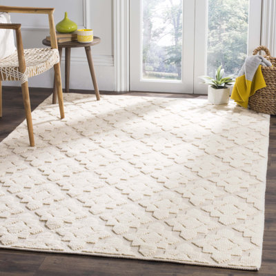 Tapis en laine et coton ivoire à motif géométrique tissé à la main Vermont