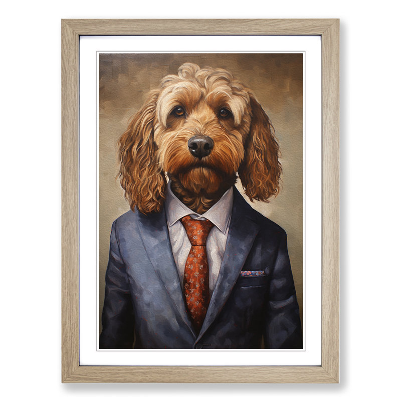 Cockapoo in a Suit No.7 1 Piece Single Picture Frame Wall Art, 34cm H x 25cm W x 2cm D, Oak