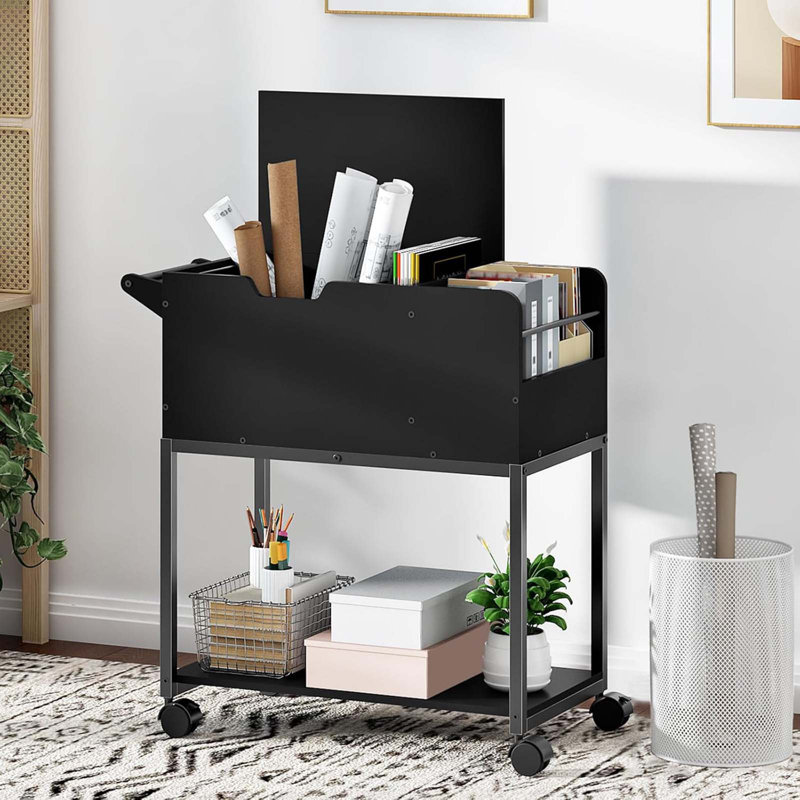 Rolling File Cart, Mobile File Cabinet With Wheels, File Cart With Hanging Files And Flip-Up Lid, Open Storage Shelf, For A4/Letter/Legal-Size, Home Office, Black