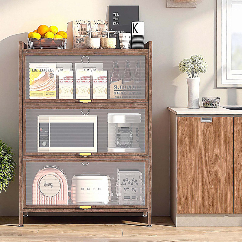 44'' Tall Metal 3 Flip Doors Cabinet, Bookcase with Storage, (3 Shelves) 44.09" H x 31.5" W x 13.8" D