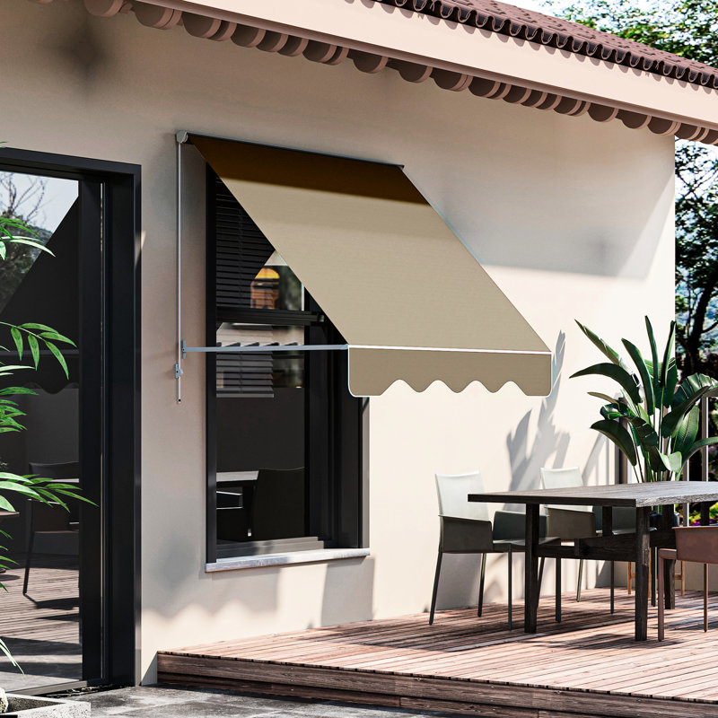 6' Drop Arm Manual Retractable Awning For Patio Sun Shade, , Protected, Robust Aluminum, Creamy White Outdoor Shade Awning, Retractable, Resistance, Strong Aluminum Hardware, Cream