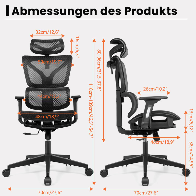 Franich Nylon Office Chair with Headrest, Black