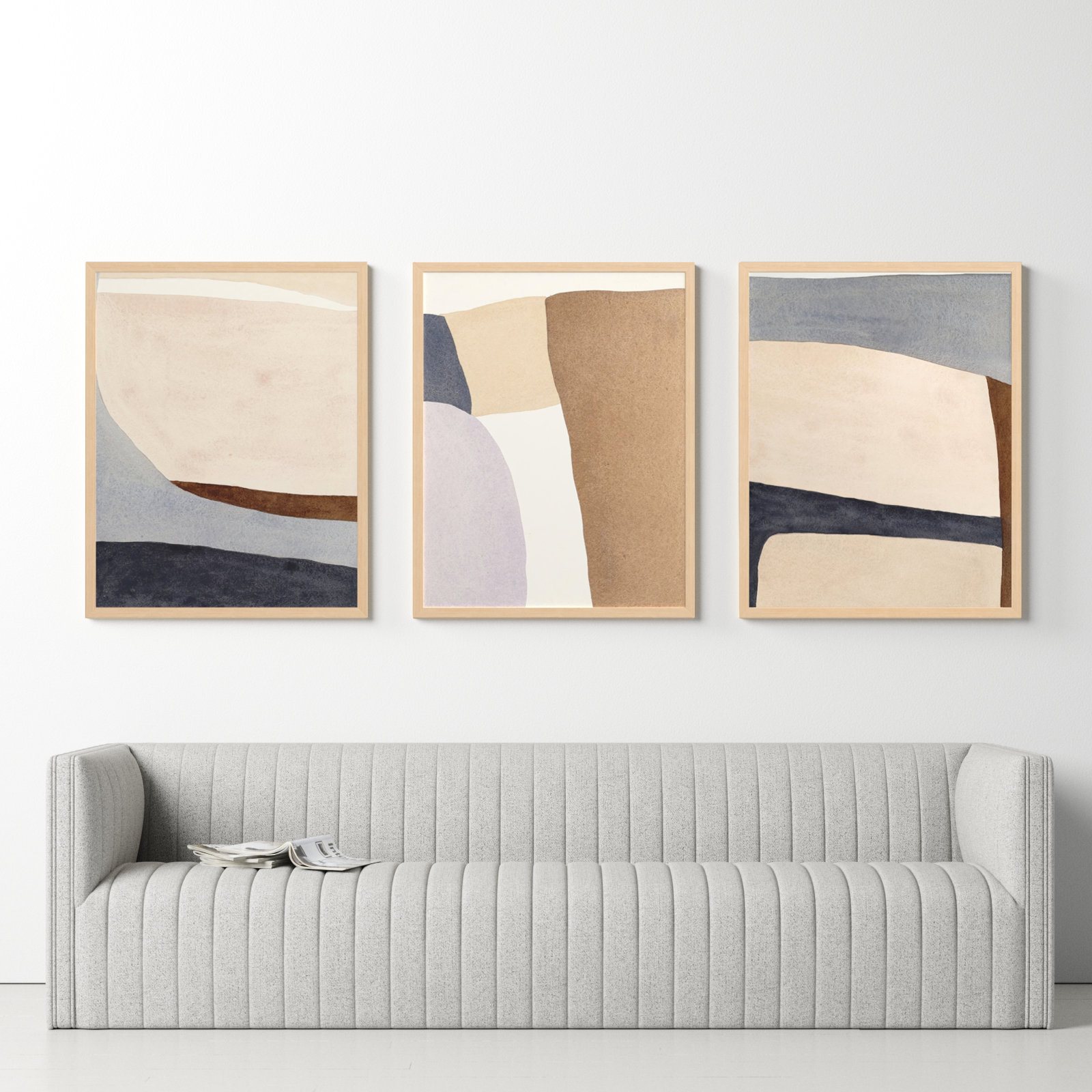 Divided "Divided by 3 in Blue" Print, 38" H x 90" W, Brown