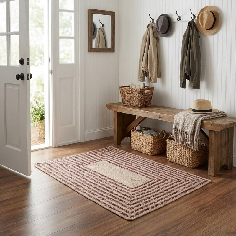 Tapis tressé en coton bordeaux Raleigh, Bourgogne, 3 pi x 5 pi
