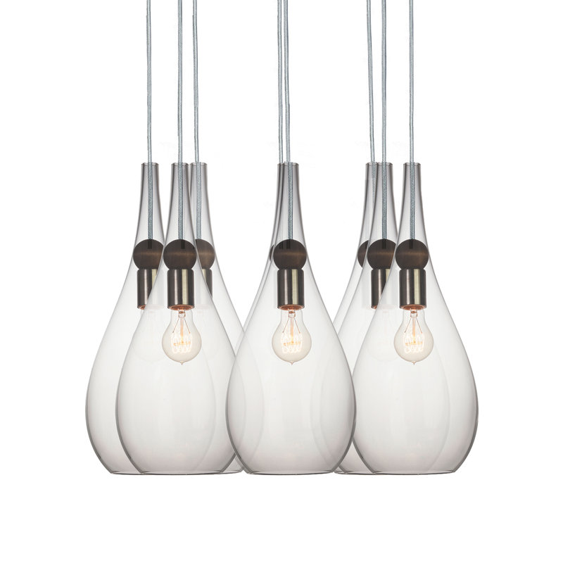Earth 8 - Light Chandelier, 36" H x 18" W x 18" D, Clear Glass, Nickel Braided Cord