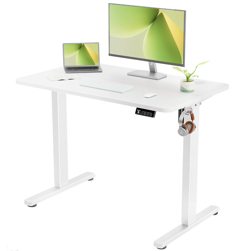 ERGOMAKER Electric Standing Desk，Height Adjustable Desk，63 x 23.6 Inches，with Splice Board，Child Lock & Memory Function,White