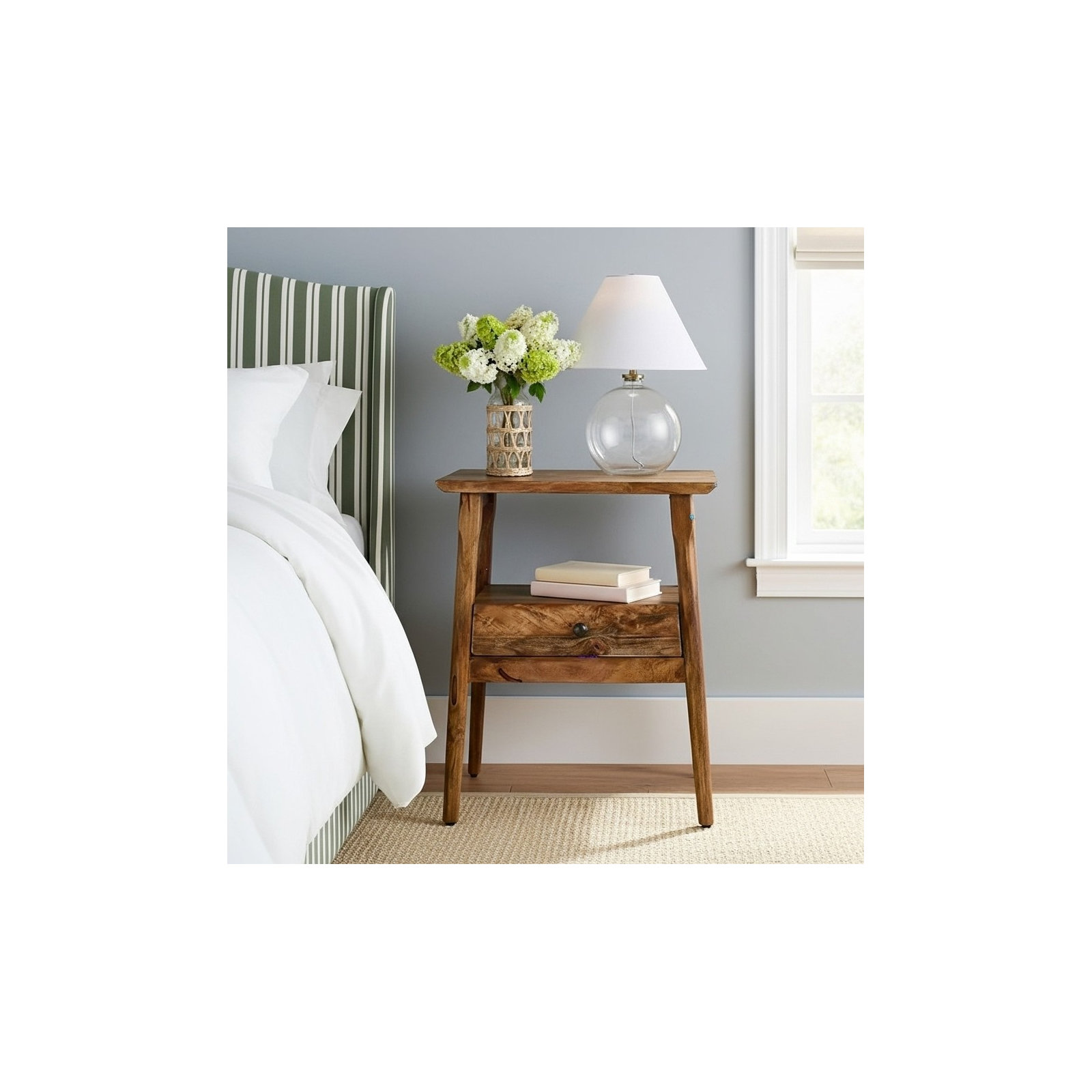 Akio 1 - Drawer Solid Wood Nightstand, Brown