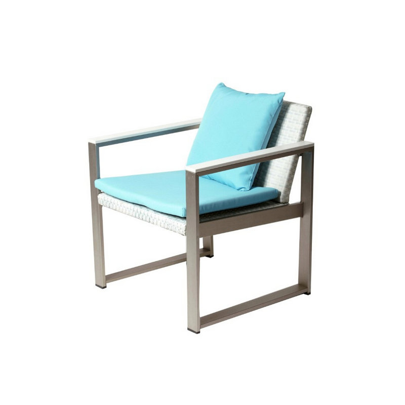 Chaise rembourrée en aluminium rembourrée avec rotin, Bleu