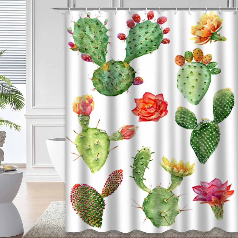 Aquarelle, cactus, jardin tropical blanc avec 12 crochets, L 72 po x l 84 po