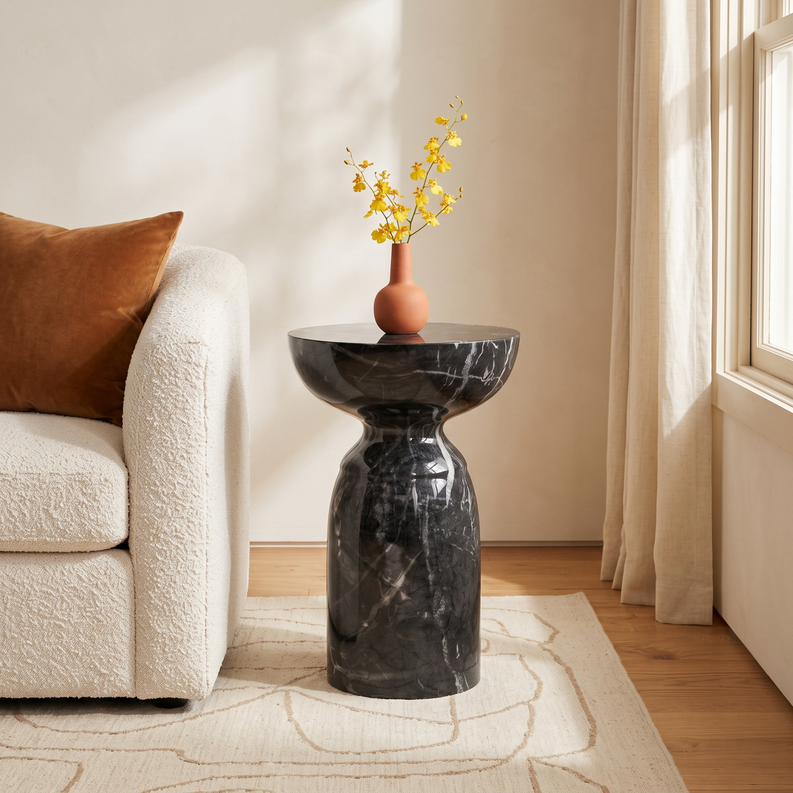 Macey End Table with Concrete Top, Black Marble