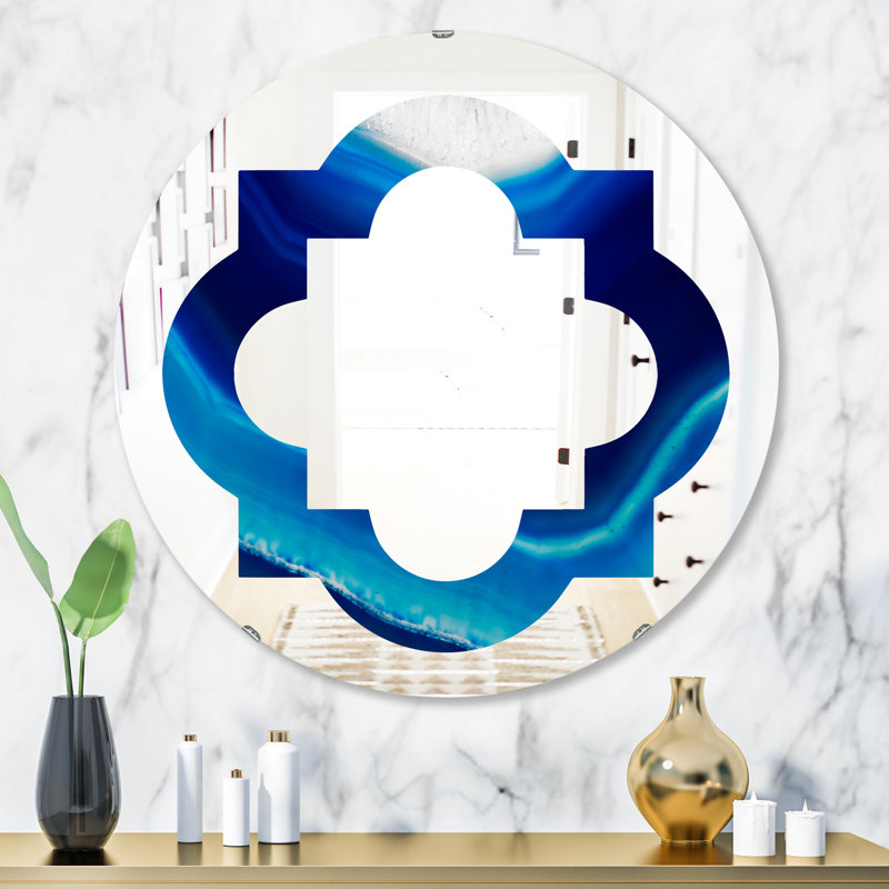 Miroir mural éclectique, H 31,5 po x l 31,5 po, Tranche de quadrilobe en cristal d'agate