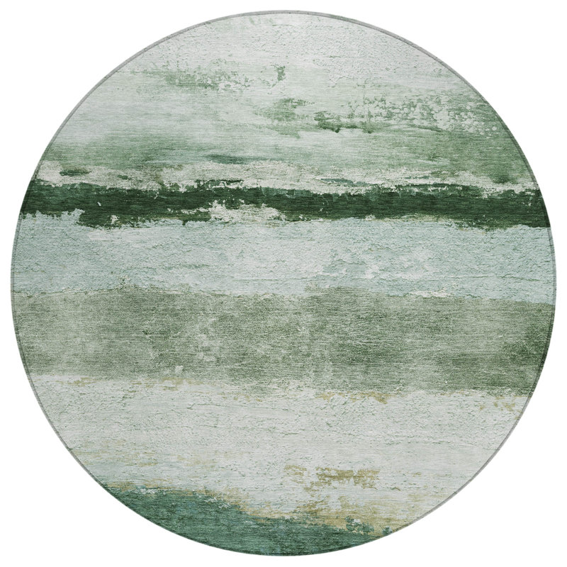 Machine Washable Indoor/Outdoor Arline ACN2169 Striped Rug, Round 8'