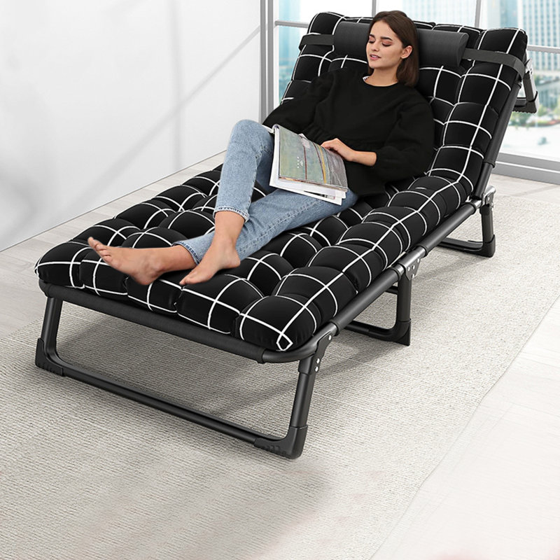 Lit de camping, méridienne inclinable réglable à 4 positions avec coussin, lit de repos pour chaise longue d'extérieur, parfait pour le bureau, la piscine, la plage, le patio