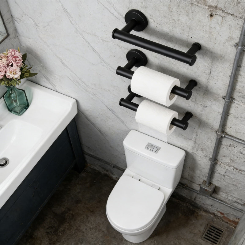 Porte-papier hygiénique mural en acier inoxydable de qualité supérieure, antirouille pour salle de bain et porte-rouleau de cuisine avec poignée sécurisée et installation réglable