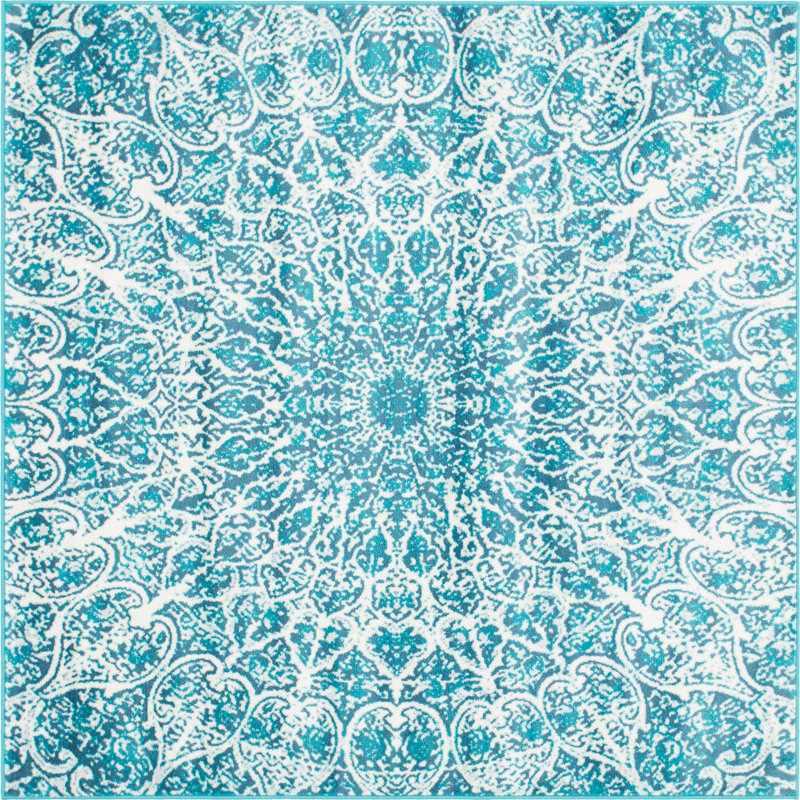 Tapis abstrait Affleck, Carré 6 pi 1 po, Turquoise