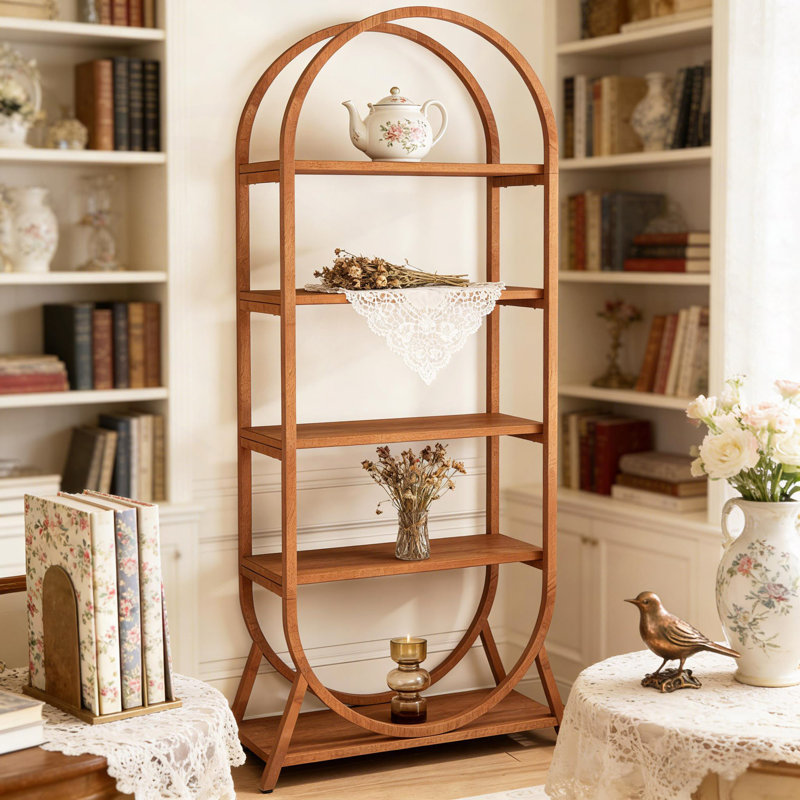 Versatile Display Rack,5-Tier Bookshelf,Compact Arched Bookcase