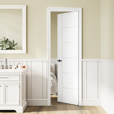 Interior Morden Flat Paneled Slab Door Solid Manufactured Wood Primed Bedroom Standard Door